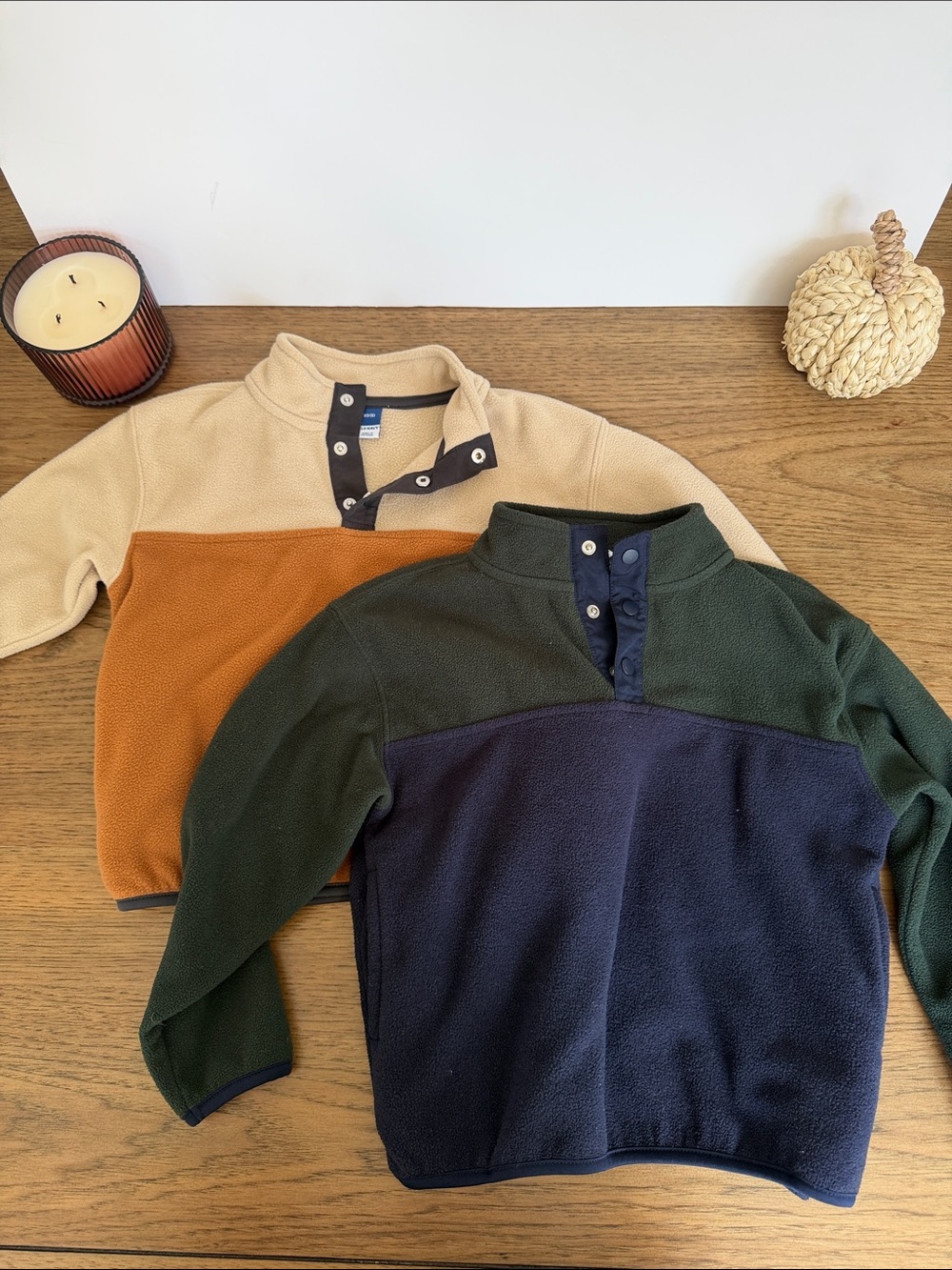 Old Navy Kids Beige and Navy/Green Fleece Pullover